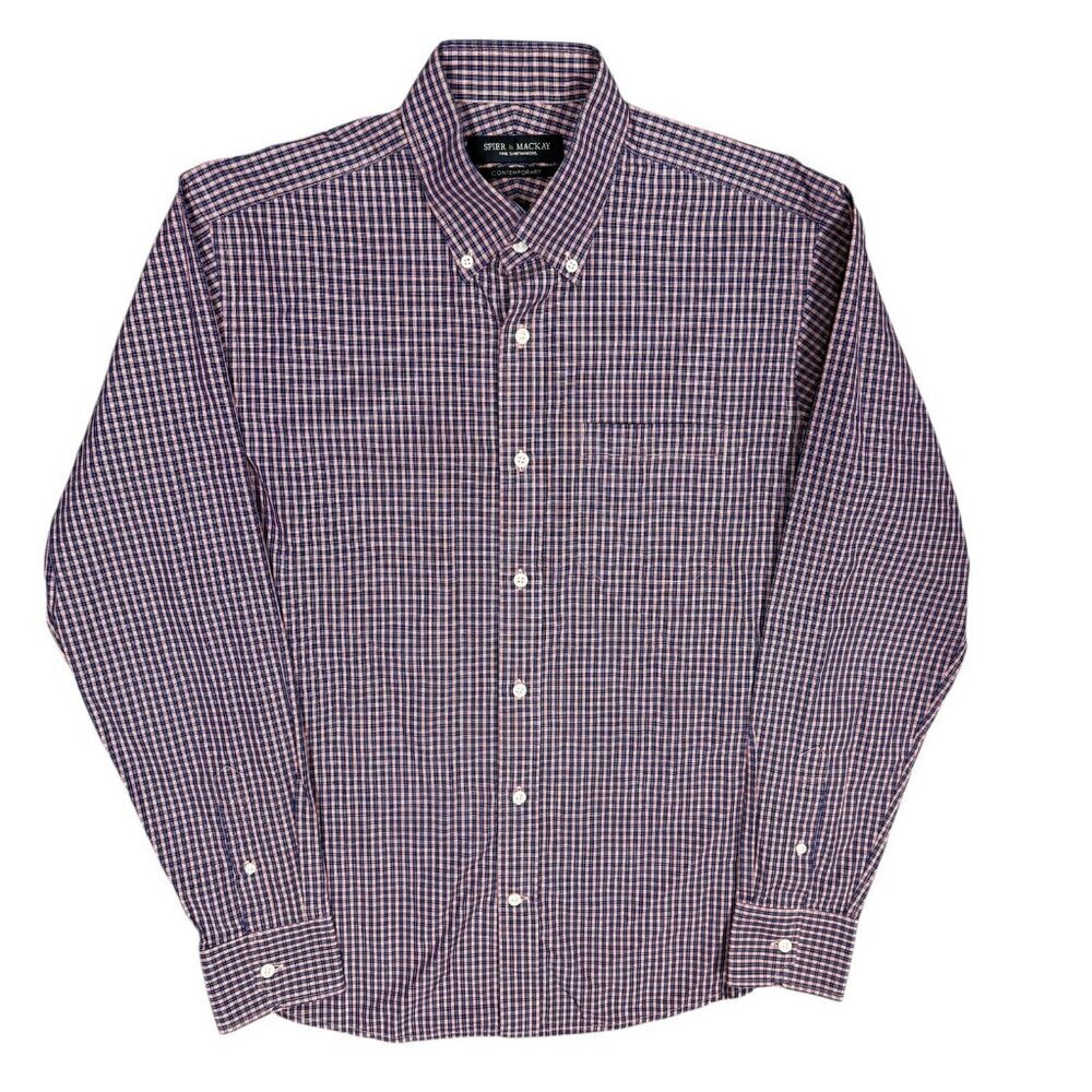 Spier & Mackay Dress Shirt Purple Check Long Sleeve Button Down Cotton 16 Large